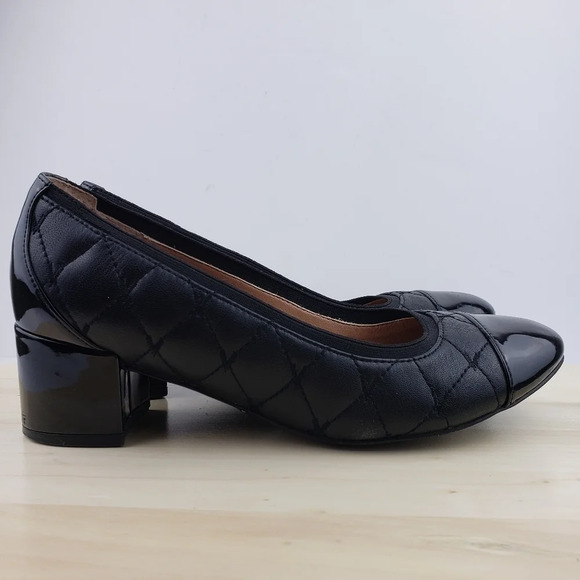 VIONIC Pumps Size 6.5 Quilted Leather Block Heel Comfort Shoe Cap Toe Classic - Picture 6 of 14